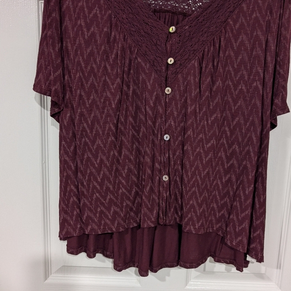 Lucky Brand Women's Purple Flutter Sleeve Button Up Embroidered Boho Blouse XL - Picture 5 of 11